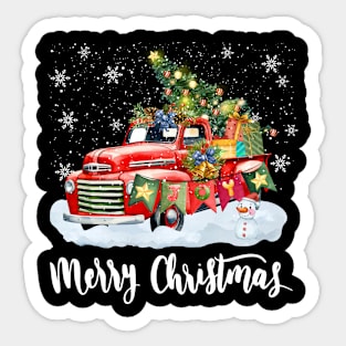 Merry Christmas Red Truck Old Fashioned Christmas Sticker